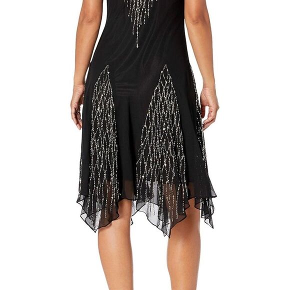 J Kara Women's Hanky Hem Short Beaded Wedding Guest Mother Fall Formal Dress 10 - Picture 2 of 4